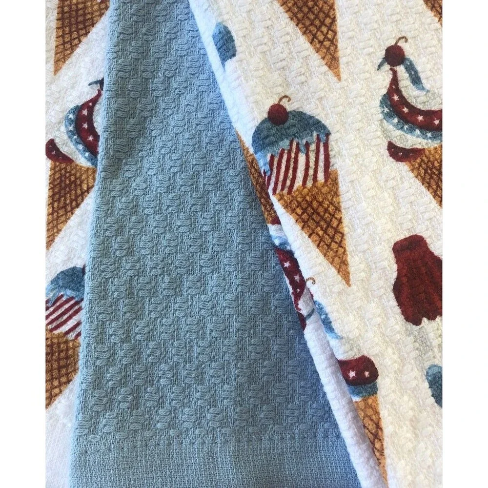 Martha Stewart Kitchen Dish Towels 4th Of July Red White Blue Ice Cream Set Of 3